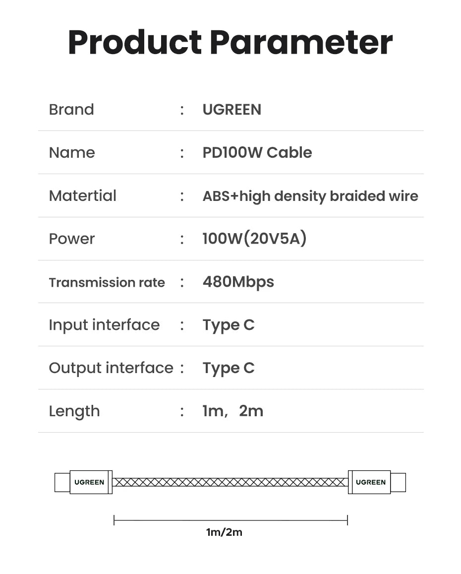 100W USB-C to USB-C Fast Charging Cable
