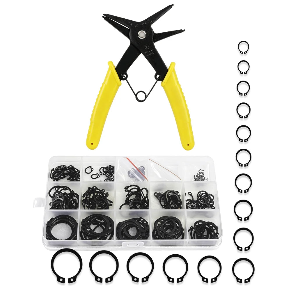 2-in-1 Dual-Purpose Circlip Pliers with 225-Piece Retaining Ring Set