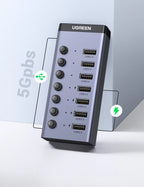 7-Port USB 3.0 Data Hub with Individual Switches and Power Adapter