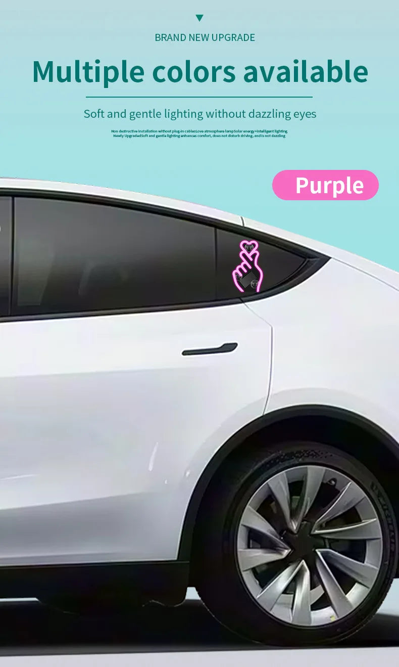 Solar USB Heart Neon LED Car Window Atmosphere Light with Sensors