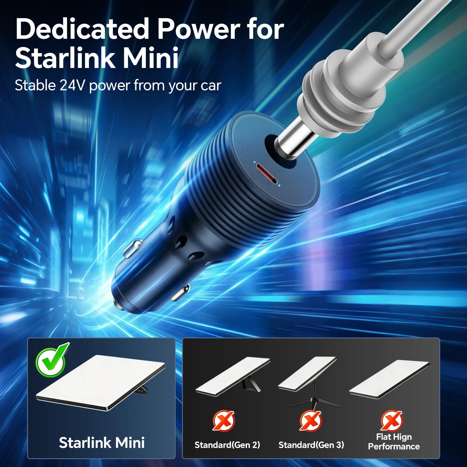 Starlink Mini 90W DC Power Cable 45W Type-C Car Charger 12V-24V