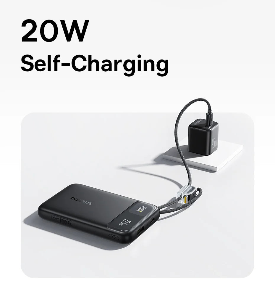 10000mAh Portable Power Bank with Dual Built-in USB-C Cables