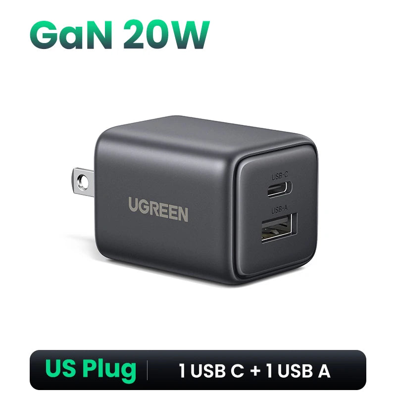 20W GaN Dual-Port USB-C and USB-A Fast Wall Charger