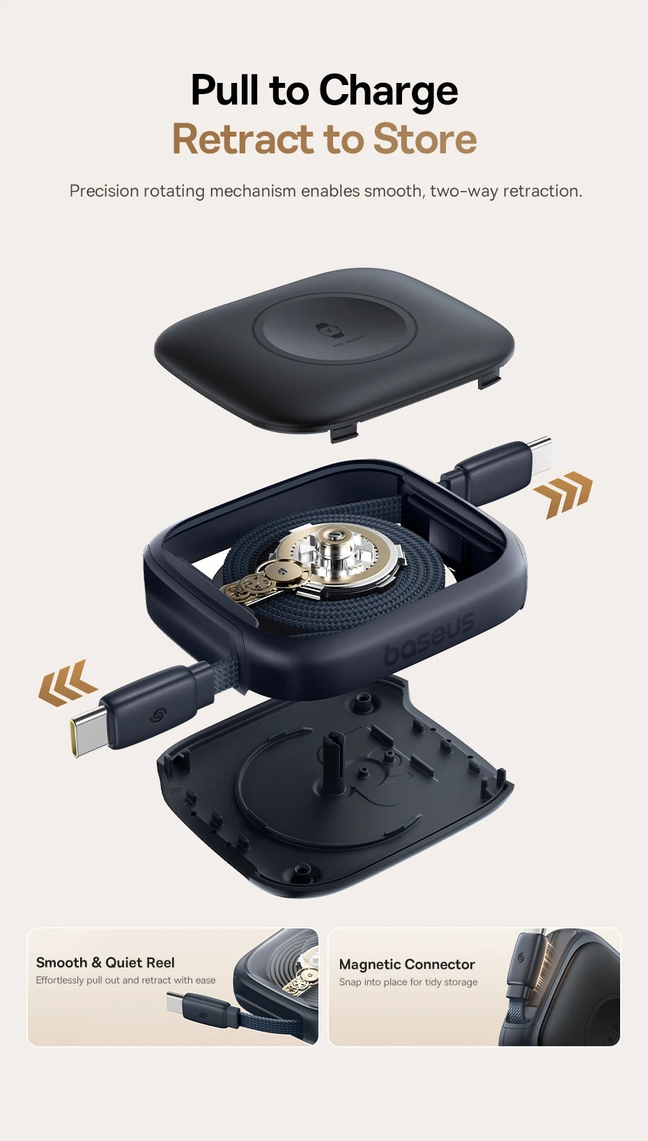 100W Retractable Fast Charging Cable with Watch Wireless Charger - 11