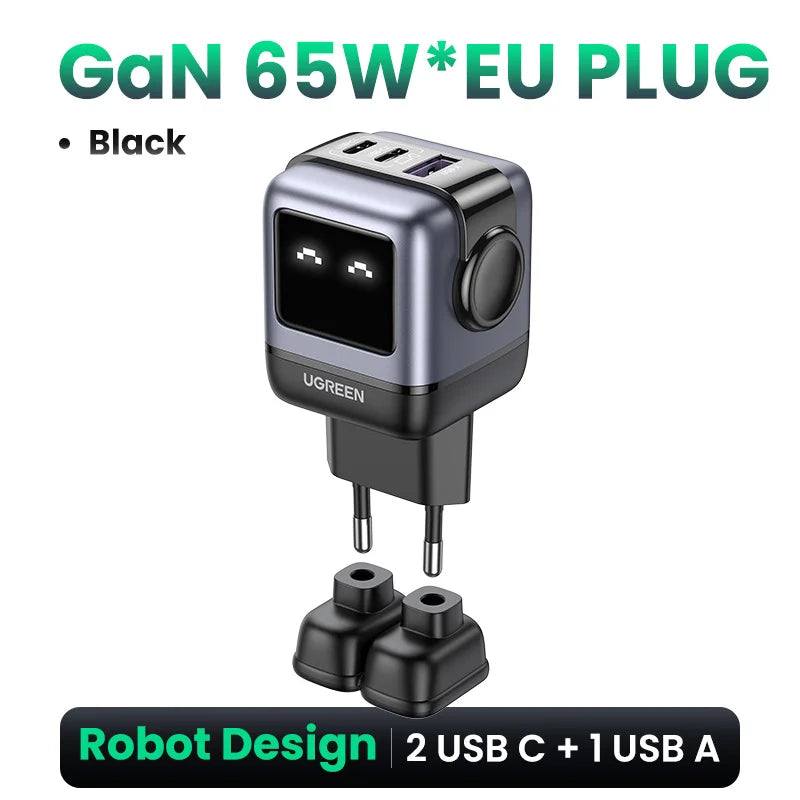 65W GaN Fast Wall Charger with Robot Display