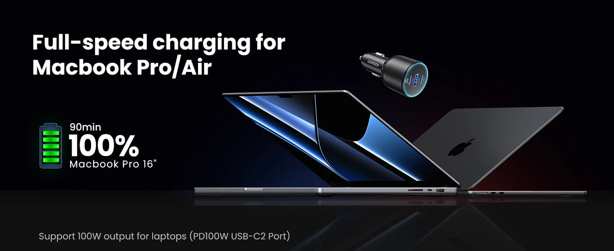 130W USB-C Fast Car Charger with Power Delivery for Laptops and Phones