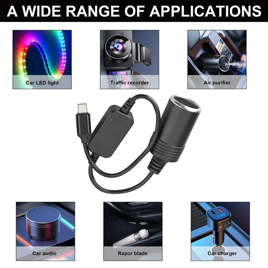 USB to 12V Car Cigarette Lighter Socket Power Step-Up Converter