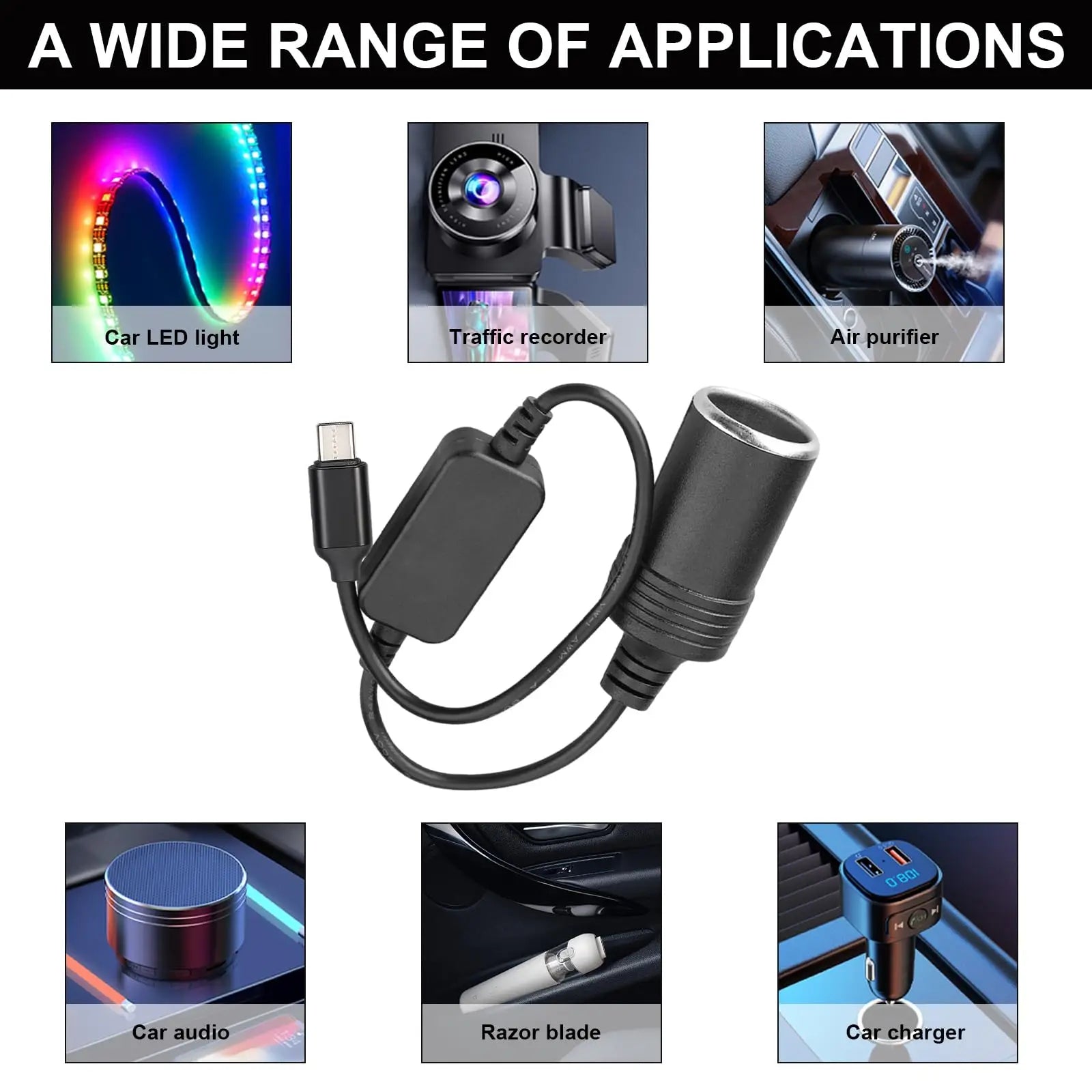 USB to 12V Car Cigarette Lighter Socket Power Adapter Converter