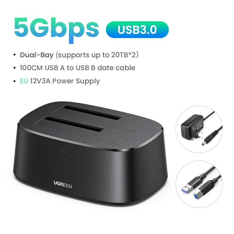 Dual Bay Hard Drive Docking Station for 2.5/3.5 Inch SATA SSD HDD - 23
