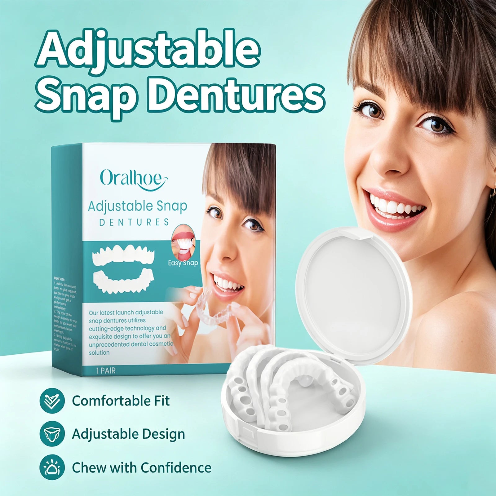 Adjustable Snap-On Dentures for Missing Teeth Repair - 1