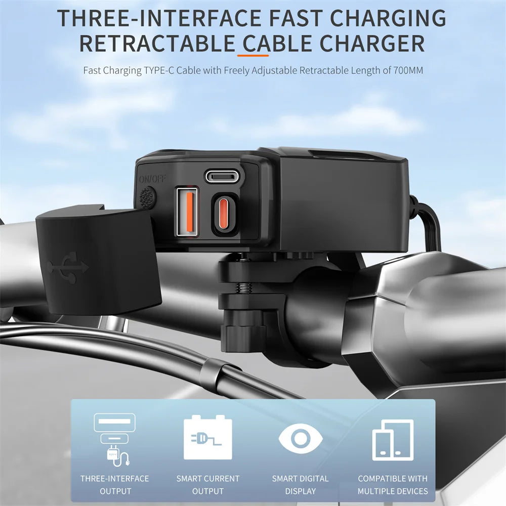 Motorcycle 100W Bidirectional USB Charger with Voltmeter and Switch