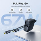 67W GaN Fast Charger with Built-in Retractable Cables