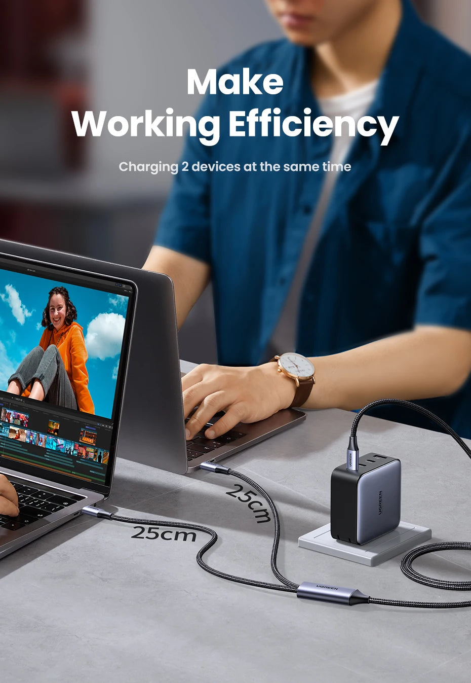 100W 2-in-1 USB-C Fast Charging Cable