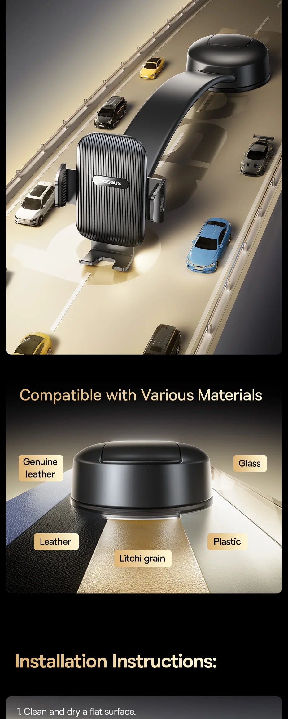 Adjustable Suction Cup Car Phone Holder for Dashboard and Windshield - 33