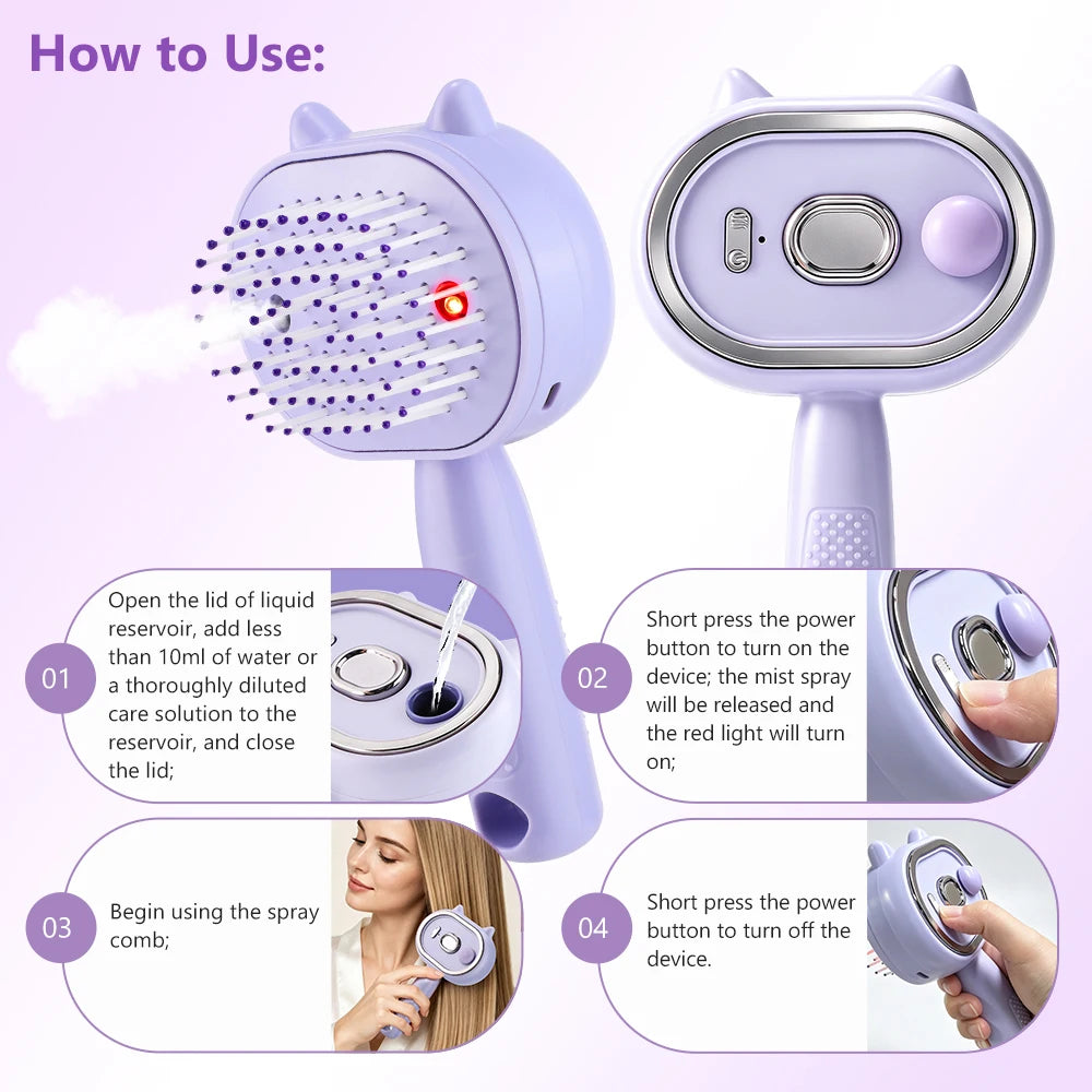 Electric Mist Spray Massage Hair Brush