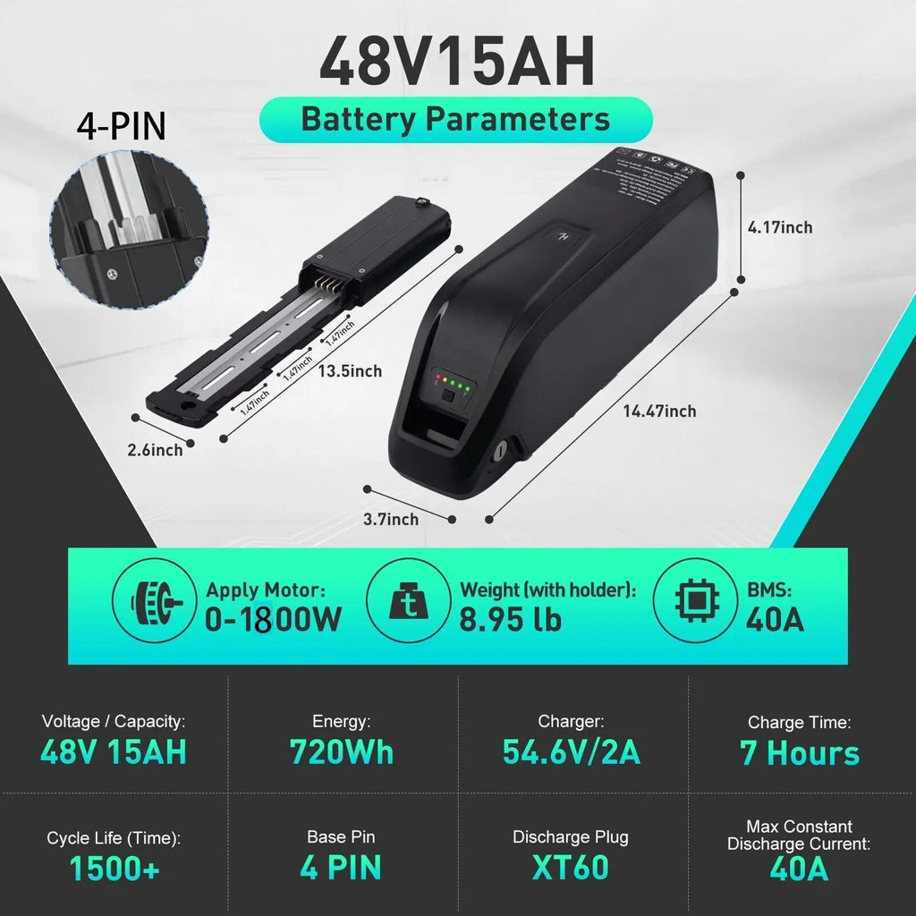 Electric Bicycle Lithium Ion Battery Pack for E-Bike 36V 48V 52V