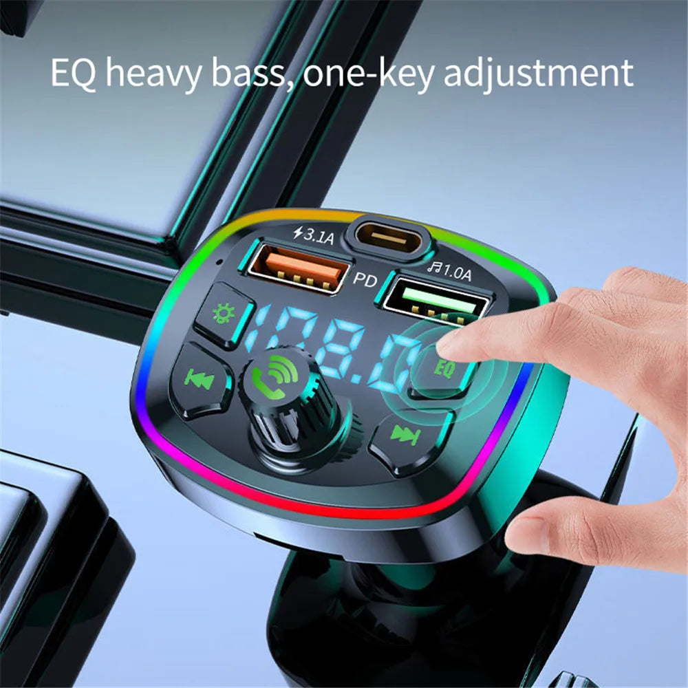 Bluetooth 5.0 FM Transmitter Car Charger PD 18W USB Dual Port Adapter