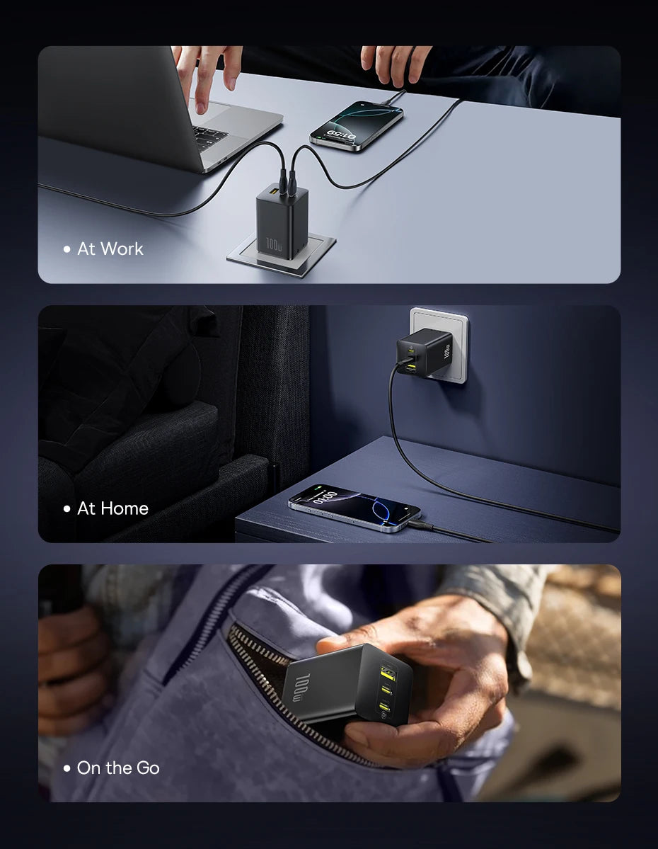 100W GaN Fast Charger with 3-Port USB-C and USB-A