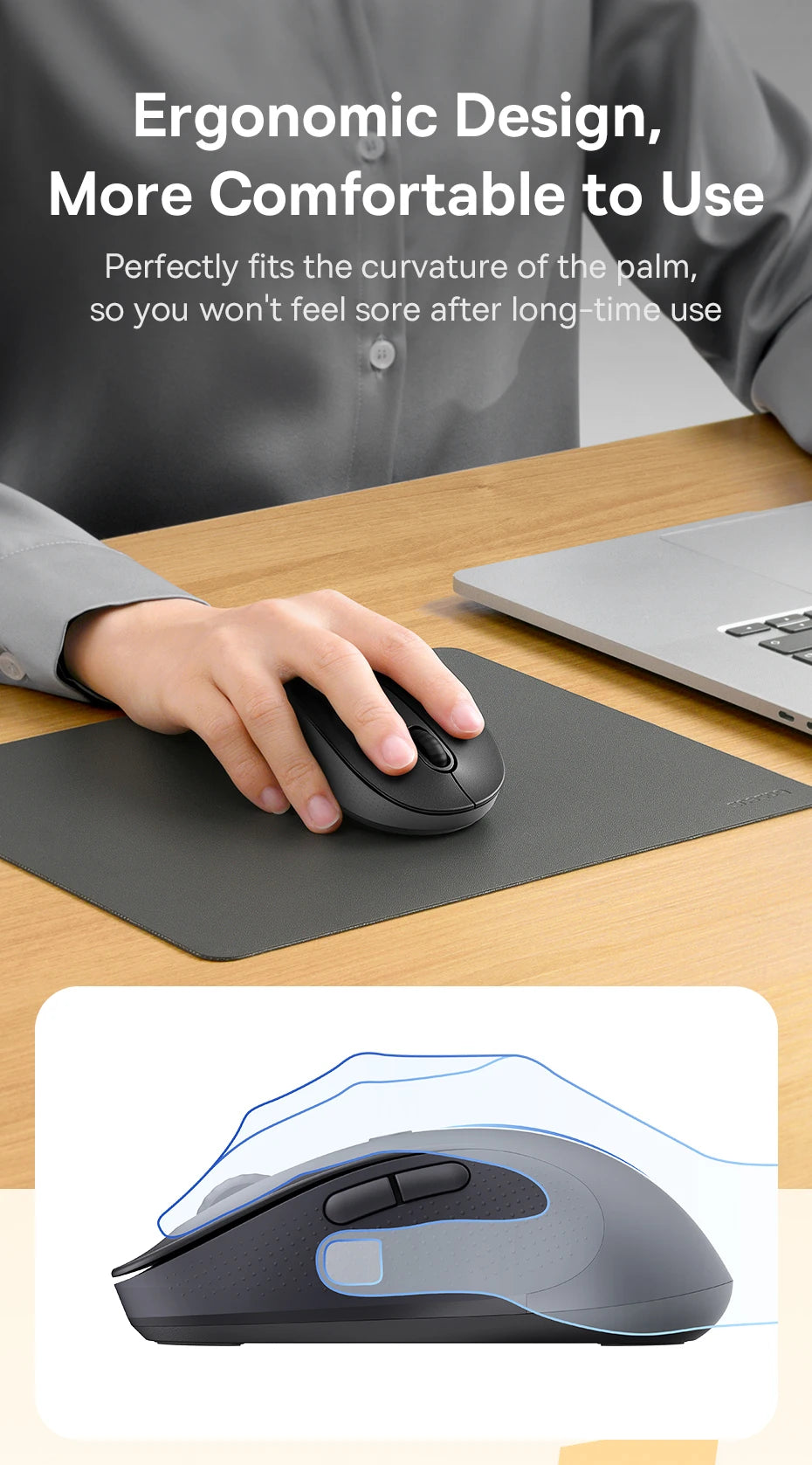 Ergonomic Bluetooth 5.2 & 2.4G Wireless Mouse with 4000DPI - 12