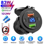 83W 4 Port USB and USB-C Fast Car Charger Socket for 12V 24V Vehicles