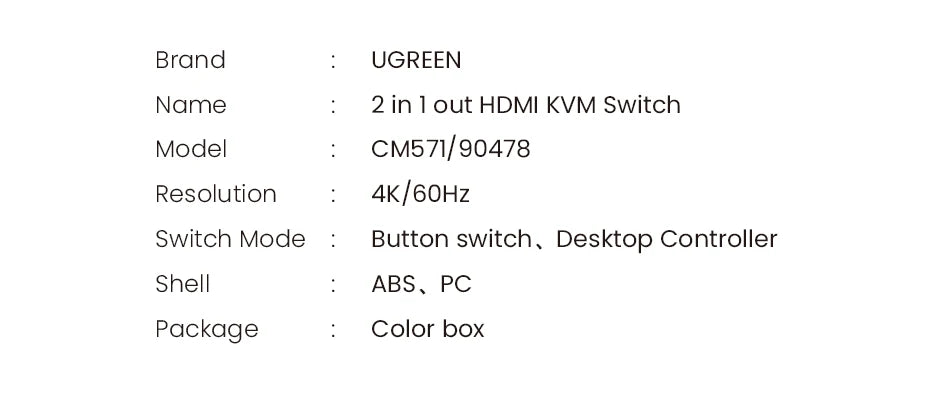4K 60Hz HDMI KVM Switch for 2 PCs Sharing Keyboard Mouse and Monitor