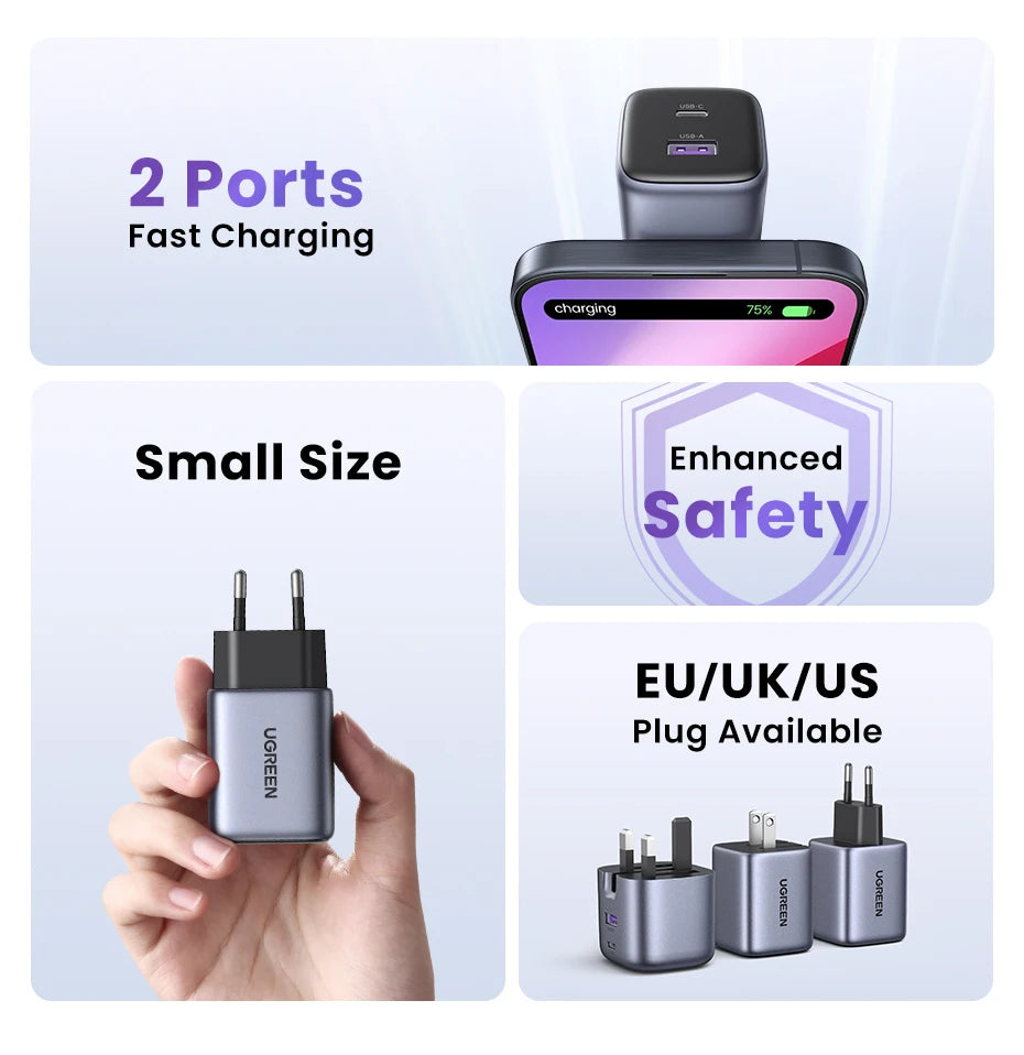 35W Dual Port GaN Fast Wall Charger for iPhone and Android - 9