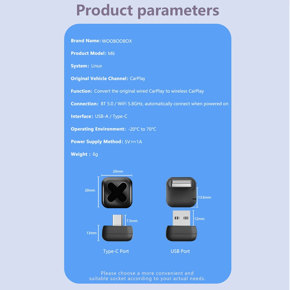 5.8GHz 2 in 1 Wired to Wireless CarPlay and Android Auto Adapter