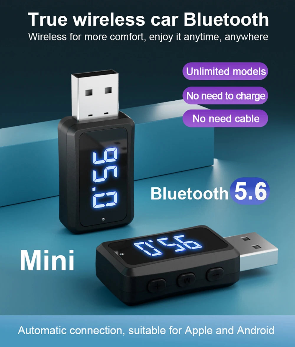 USB Bluetooth 5.6 FM Transmitter Receiver with LED Display for Car Radio