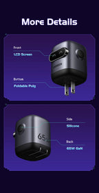 65W GaN Fast Wall Charger with 3 Ports for Laptops and Smartphones