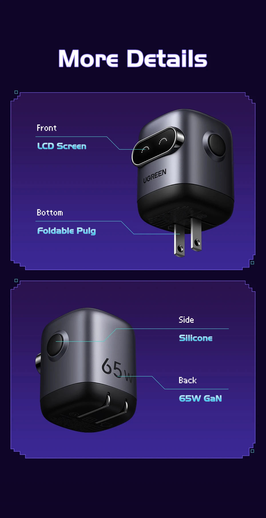 65W GaN Fast Wall Charger with Robot Display