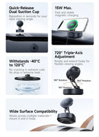 Magnetic Wireless Charging Car Mount with Vacuum Suction