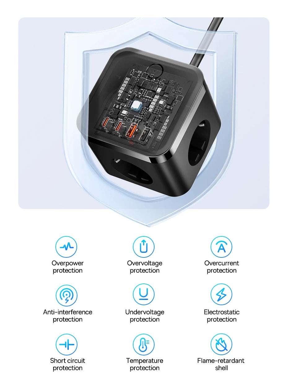 30W Desktop Power Strip with 3 AC Outlets and 4 USB Ports - 15