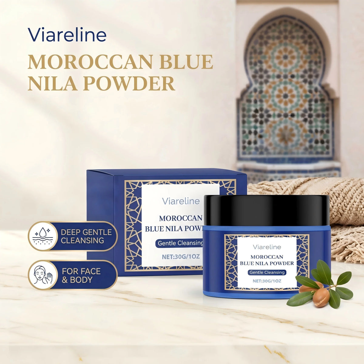 Moroccan Blue Nila Powder for Face Brightening and Cleansing