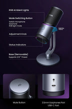 USB Condenser Microphone with RGB for Gaming and Streaming