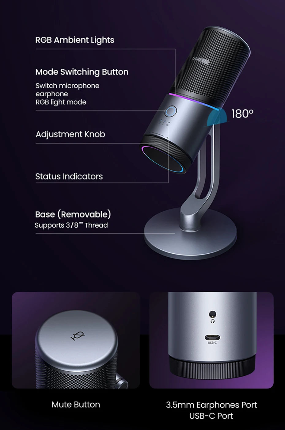 USB Condenser Microphone with RGB for Gaming and Streaming
