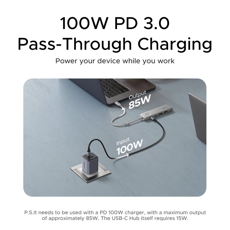 5-in-1 USB-C Hub 4K 60Hz Adapter with 100W PD Charging - 5