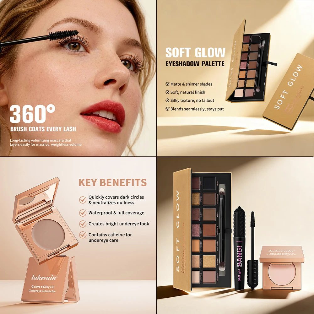 3-Piece Eye Makeup Set with Corrector, Eyeshadow, and Mascara