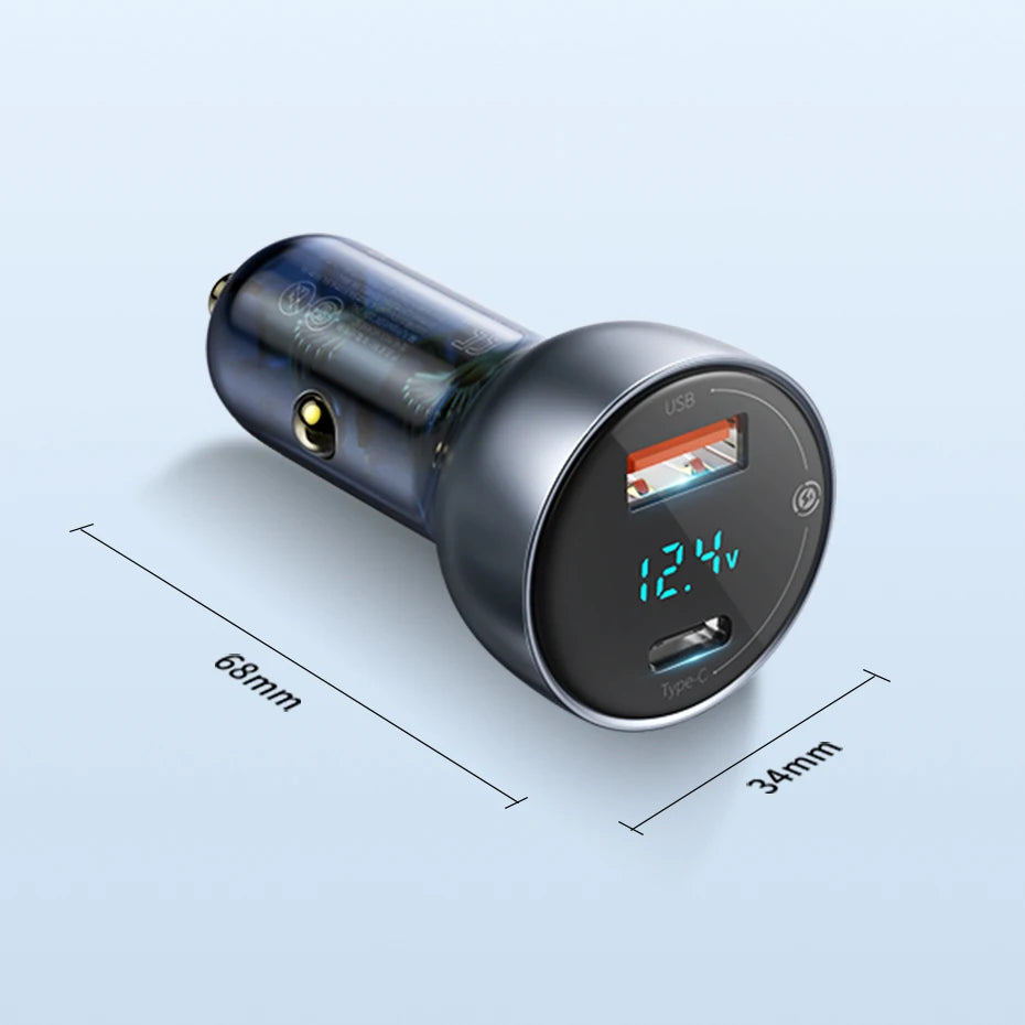 65W Dual Port Fast Car Charger with Voltage Display - 18