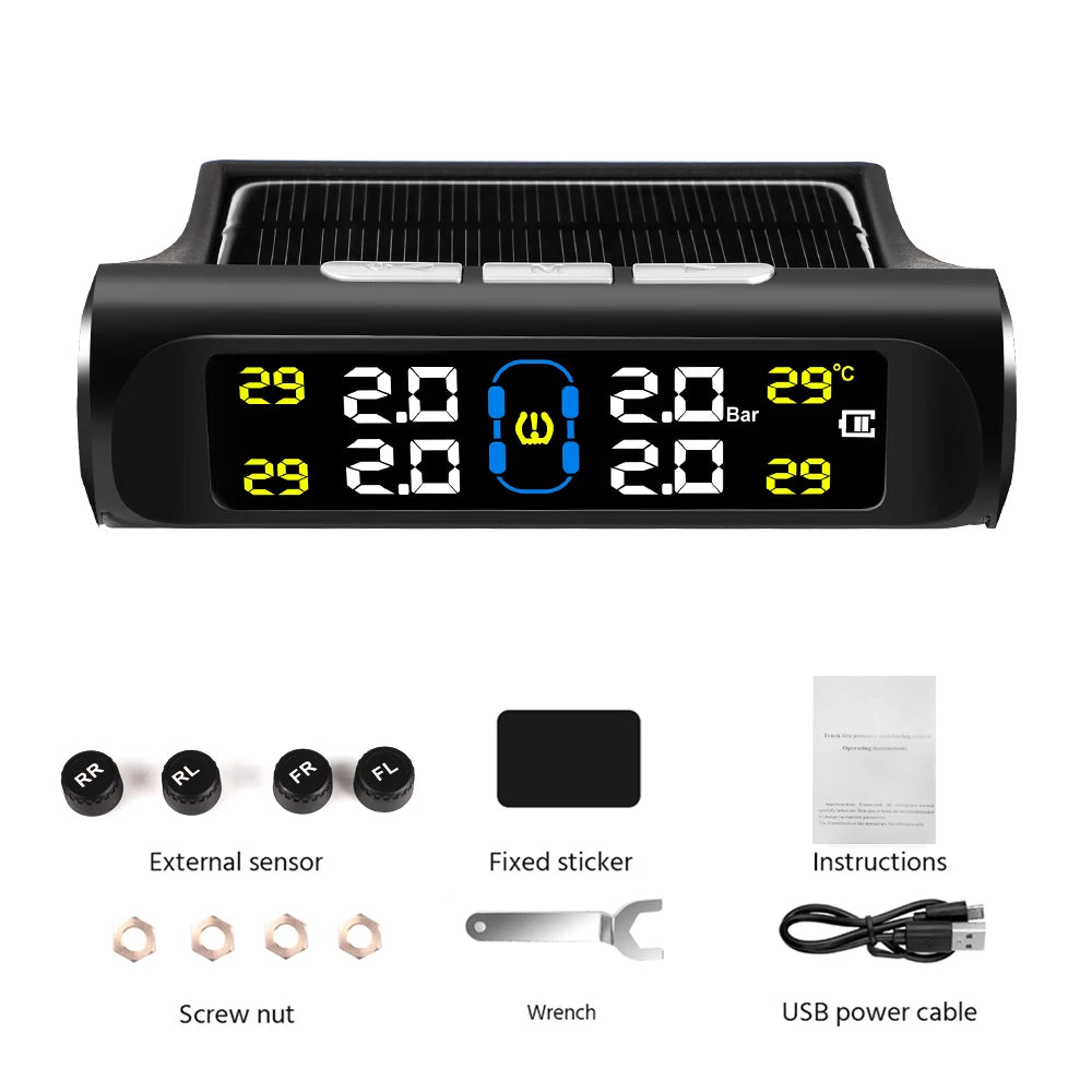 Solar Tire Pressure Monitoring System with 4 Wireless Sensors - 15