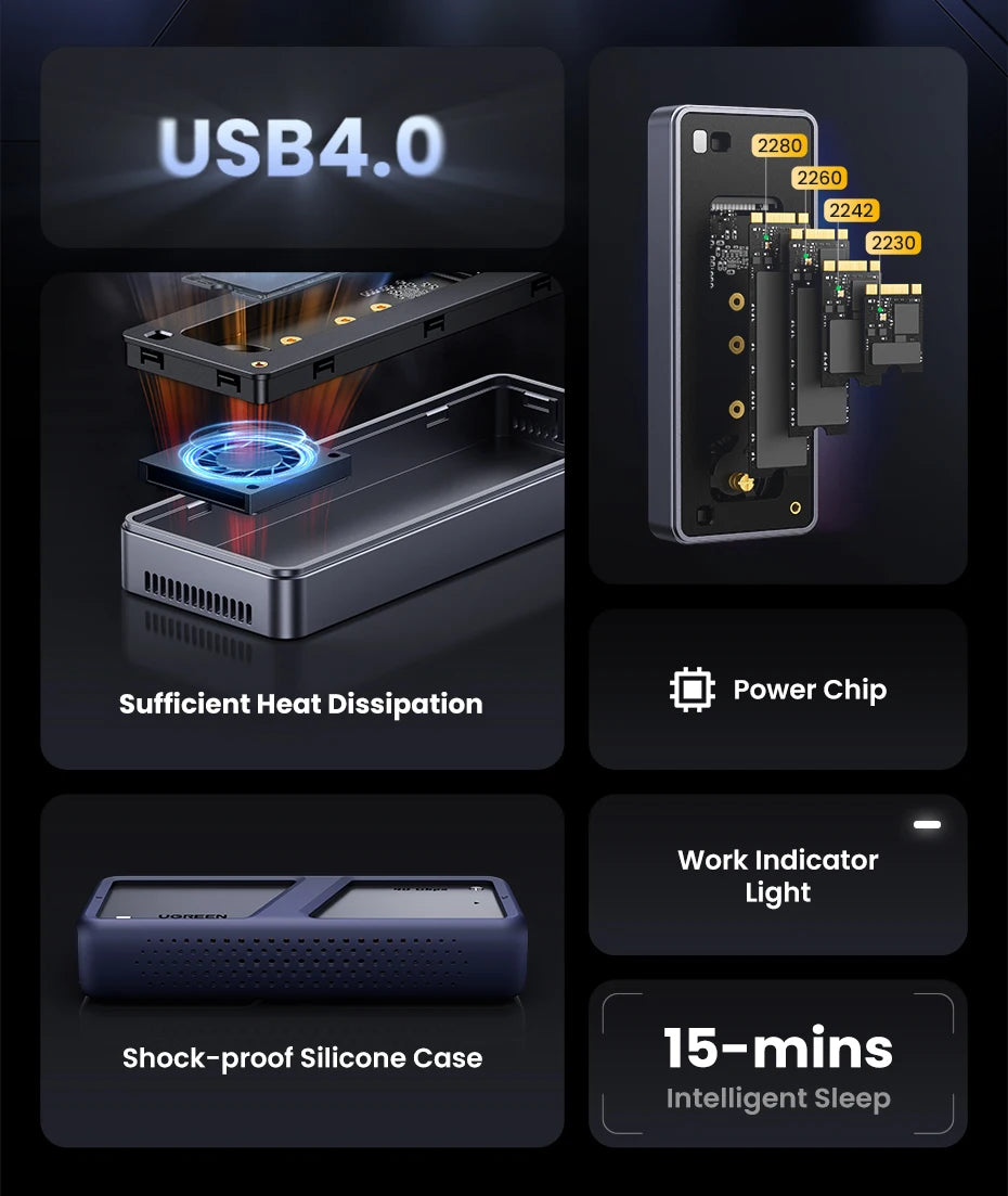 40Gbps USB4 NVMe M.2 SSD Enclosure with Aluminum Cooling Case