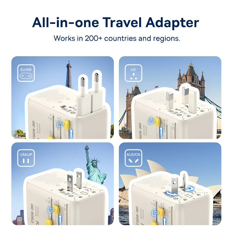 70W Universal GaN Travel Adapter with Fast Charging Ports - 2