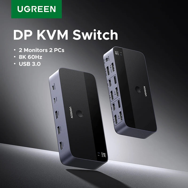 Dual Monitor DisplayPort KVM Switch for 2 PCs 8K 60Hz