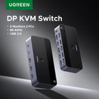 Dual Monitor DisplayPort KVM Switch for 2 PCs 8K 60Hz