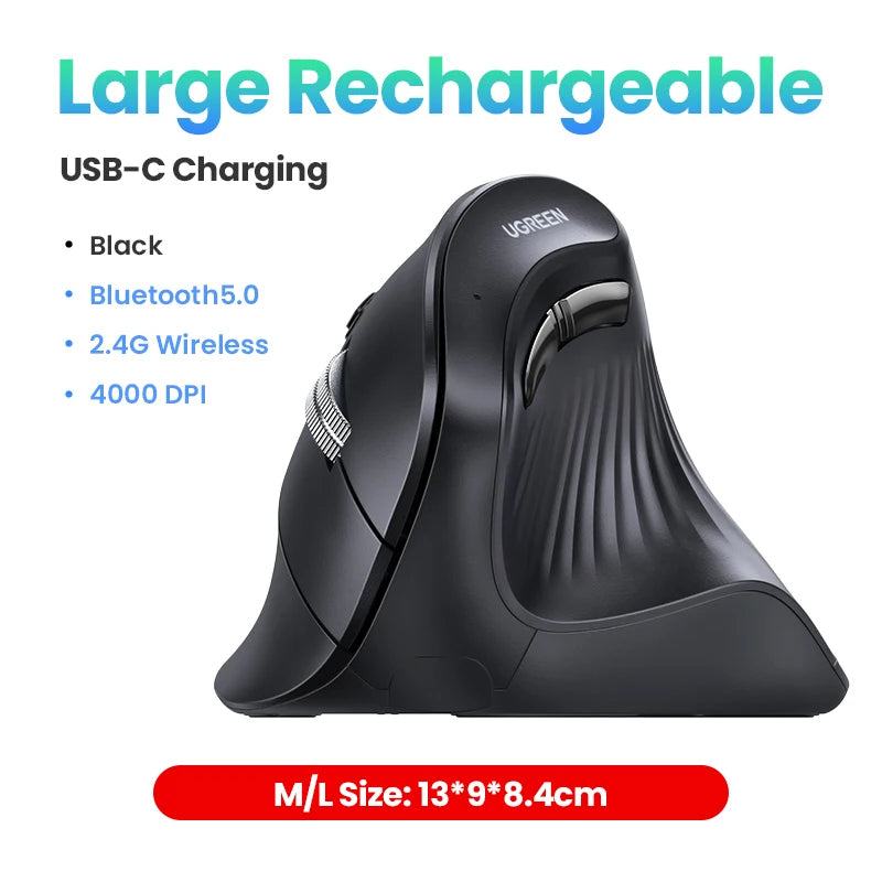 Ergonomic Vertical Wireless Mouse with Bluetooth 5.0 and 4000 DPI - 26
