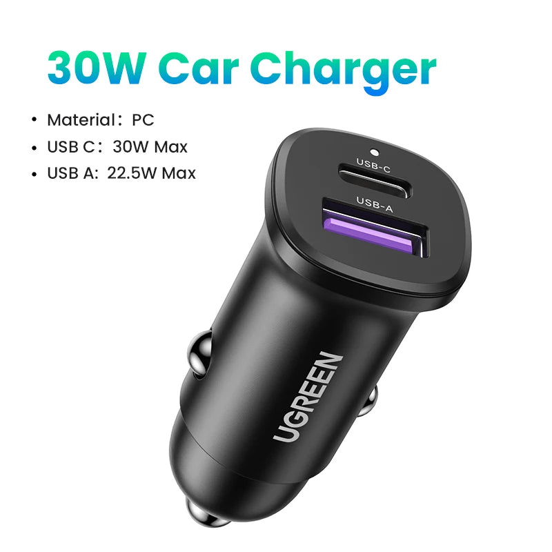 48W Dual Port Fast Car Charger with USB-C and USB-A - 20