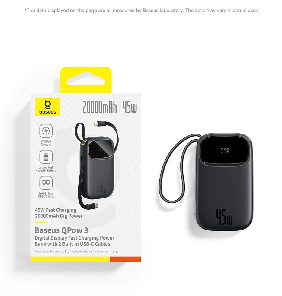 45W Fast Charging Power Bank with Built-in Cables