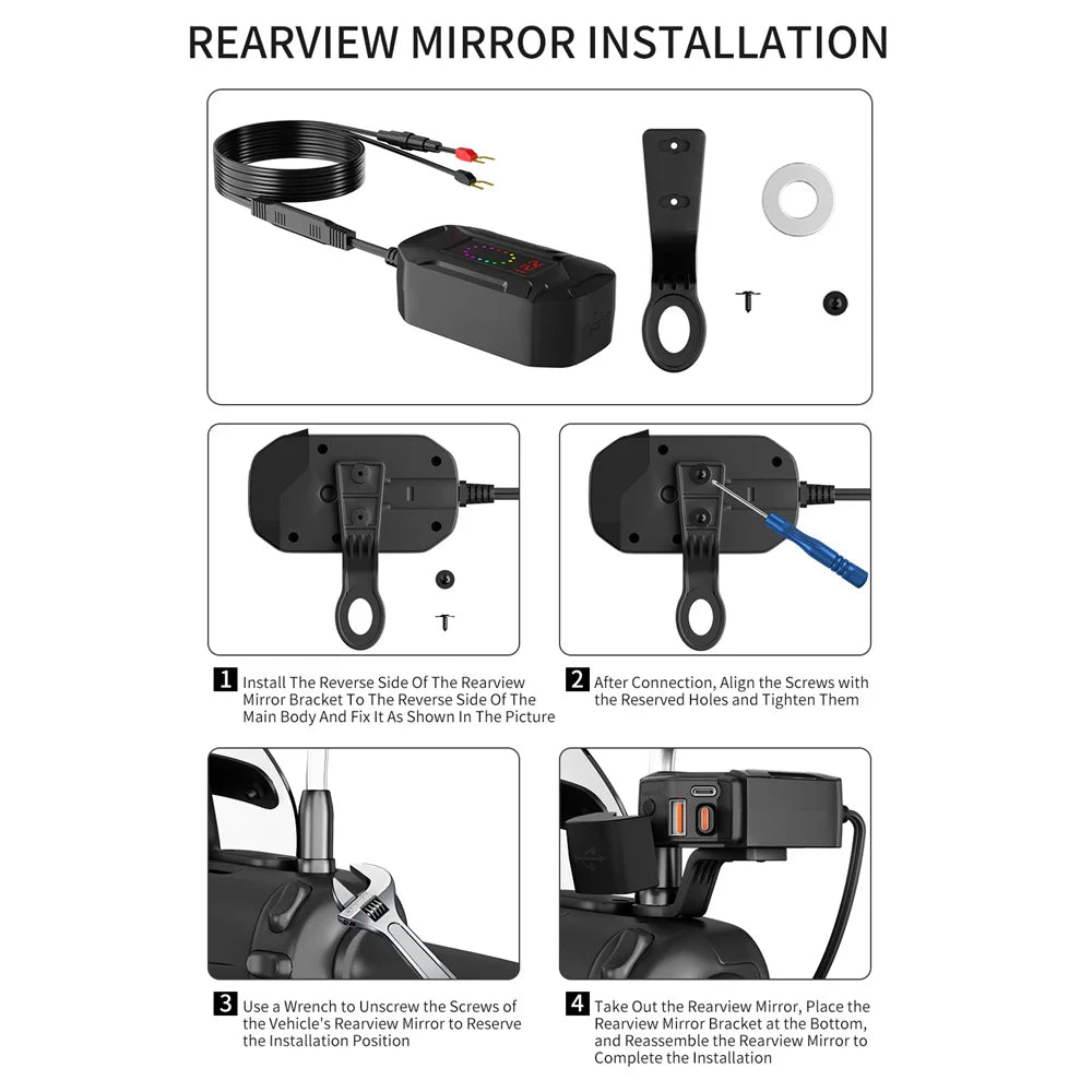 Motorcycle 100W Bidirectional USB Charger with Voltmeter and Switch