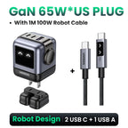 100W GaN Fast Wall Charger with Robot Display for Laptops and Phones