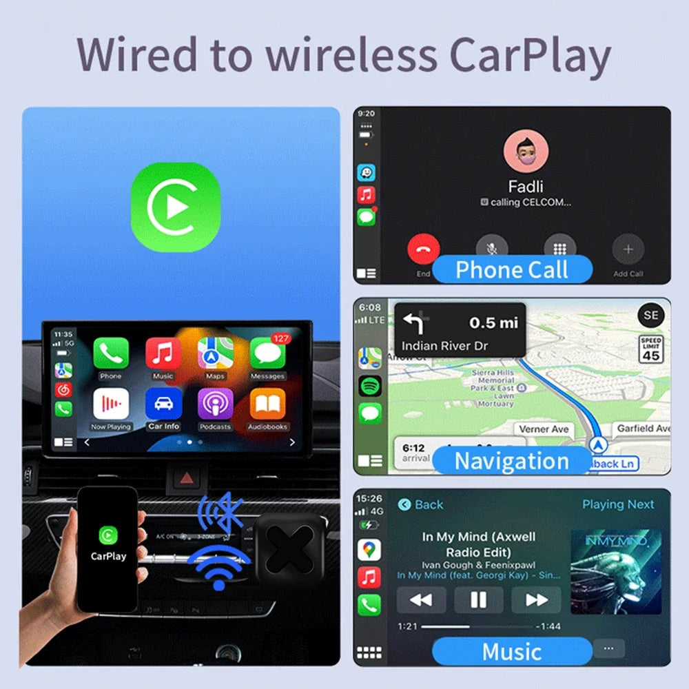 5.8GHz 2 in 1 Wired to Wireless CarPlay and Android Auto Adapter