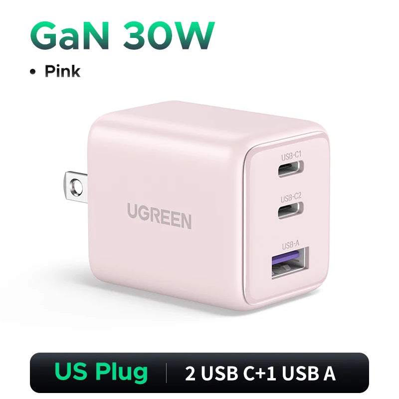 30W GaN Fast Wall Charger with Triple USB Ports